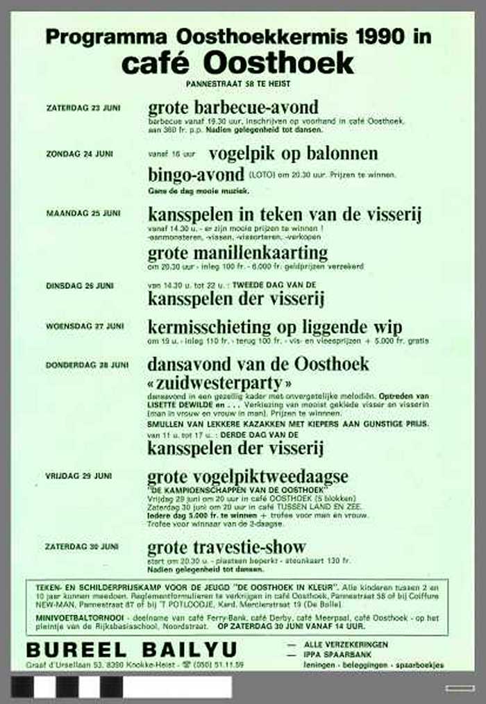 Programma Oosthoekkermis 1990 in café Oosthoek