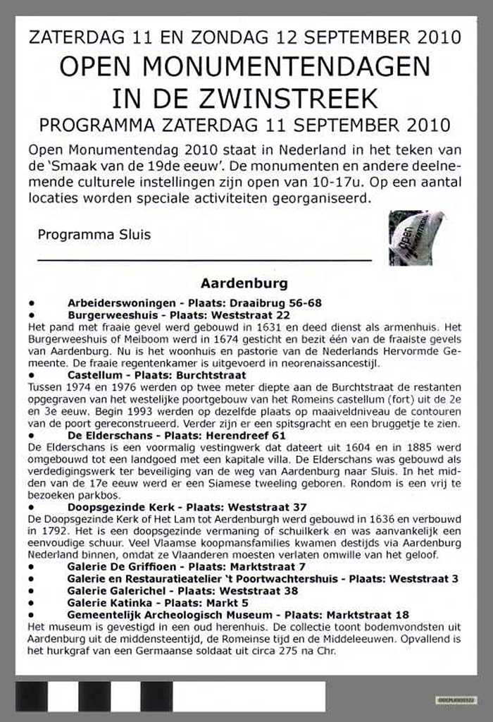 Open Monumentendagen in de Zwinstreek - Programma zaterdag 11 september 2010