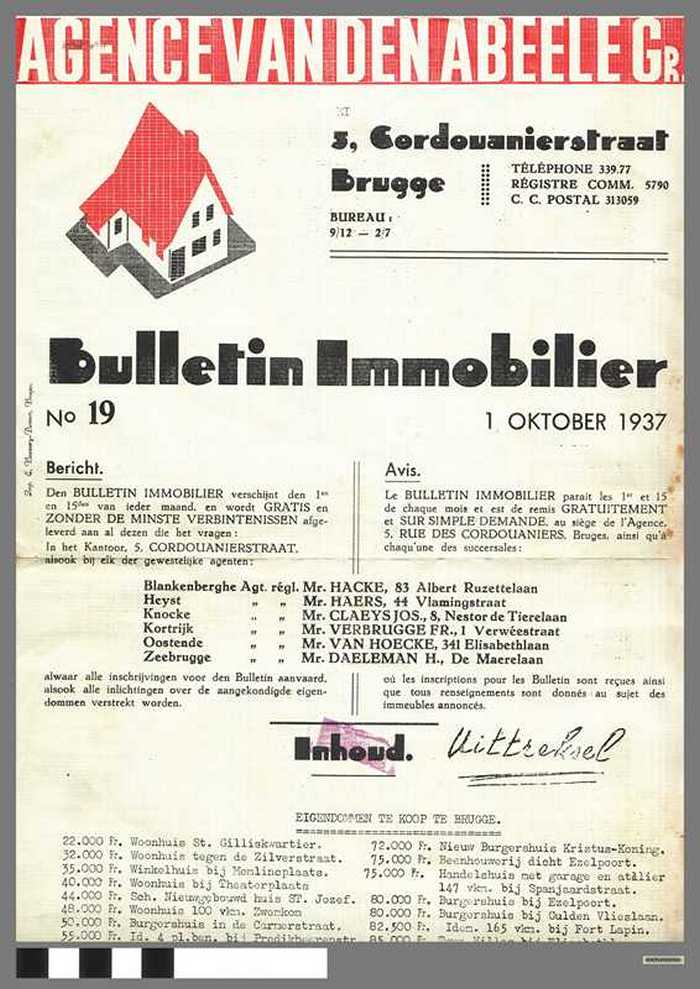 Bulletin Immobilier - Agence Vandenabeele Gr. - N° 19 - 1 oktober 1937