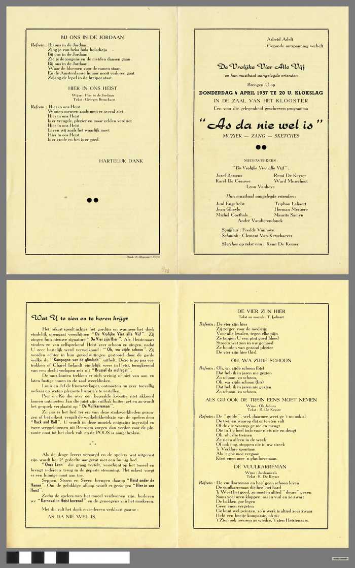 Folder: De Vrolijke Vier alle Vijf - 'Als da nie wel is' - donderdag 4 april 1957 te 20 U.
