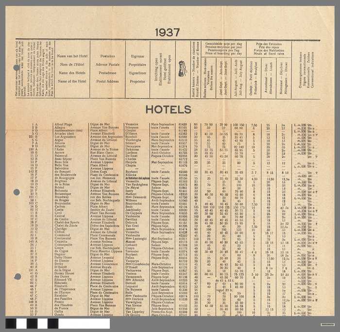 Hotellijst en plattegrond - Knocke - 1937