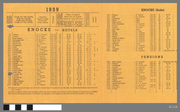 Hotellijst en plattegrond - Knocke - 1939