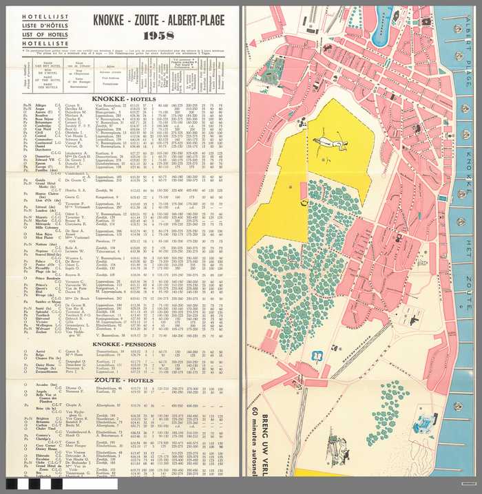 Hotellijst en plattegrond - Knokke-Zoute-Albert-Plage - 1958