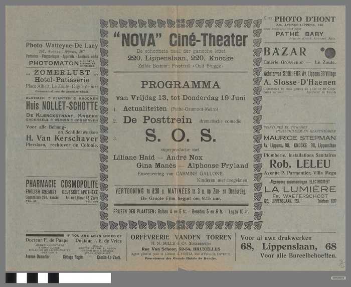 Ciné-Theater NOVA - Programma van 13 tot 19 juni 1930 - De Posttrein - S.O.S.