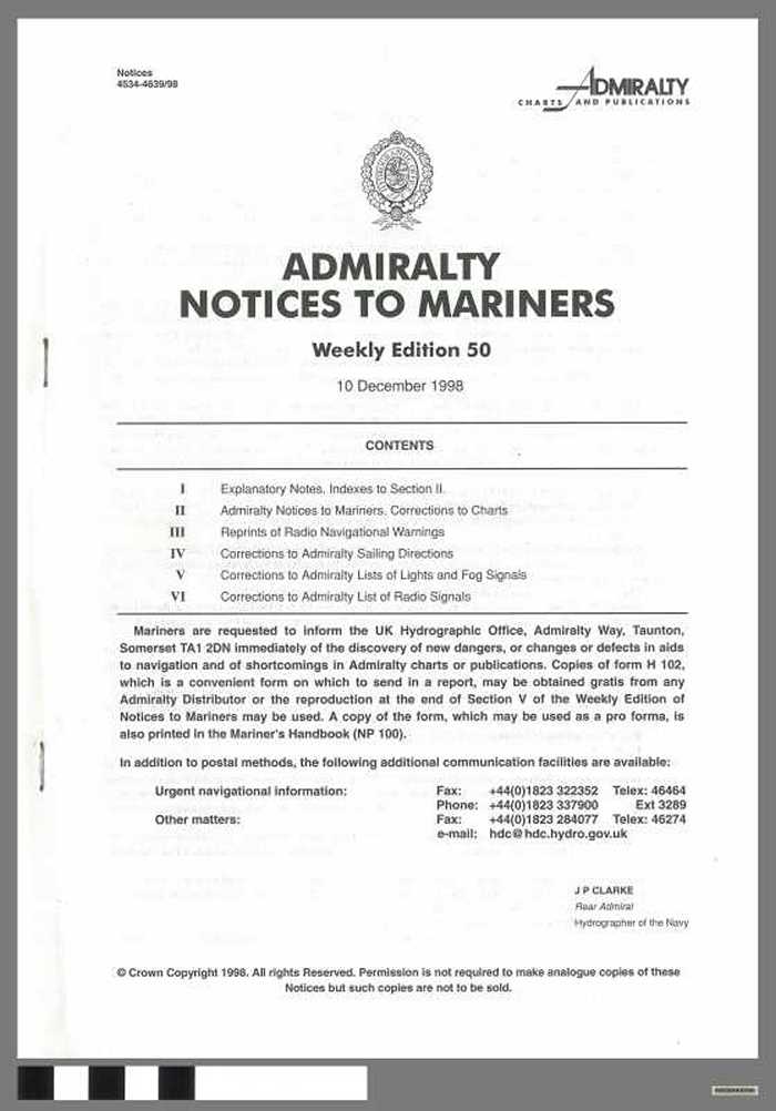 Admiralty Notices to Mariners - Weekly Edition 50 - 1998
