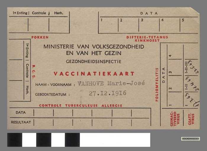 Vaccinatiekaart - VANHOVE Marie-José