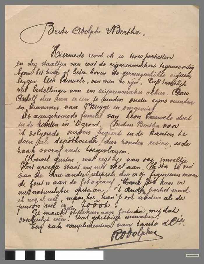 Brief gericht aan ene Adolphe Bertha