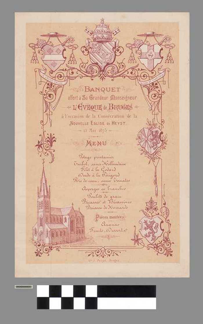Menu van Banquet voor de bisschop van Brugge - 1875