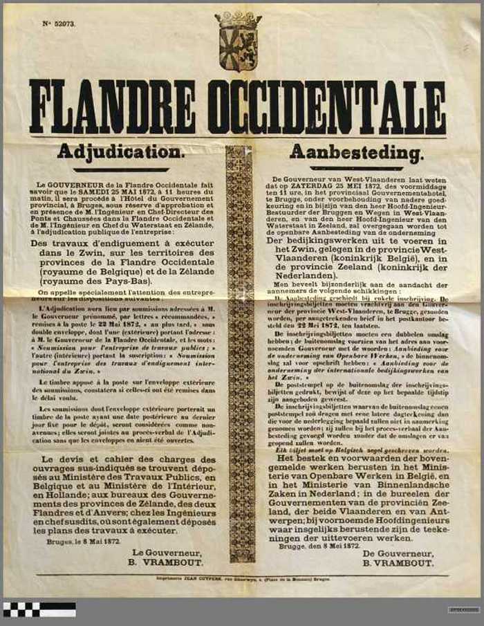 FLANDRE OCCIDENTALE Aanbesteding, Adjudication Der bedijkingwerken uit te voeren in het Zwin, gelegen in de provincie West-Vlaanderen (koninkrijk Belg
