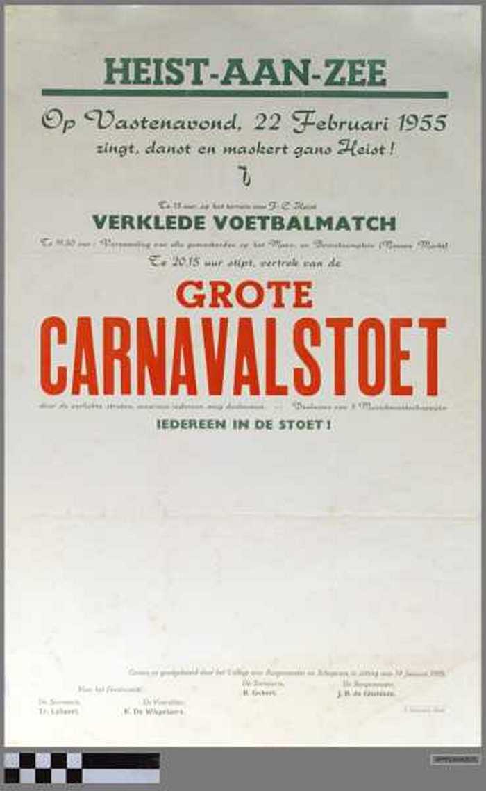 Heist-aan-zee, verklede voetbalmatch, grote carnavalstoet, iedereen in de stoet!  1955