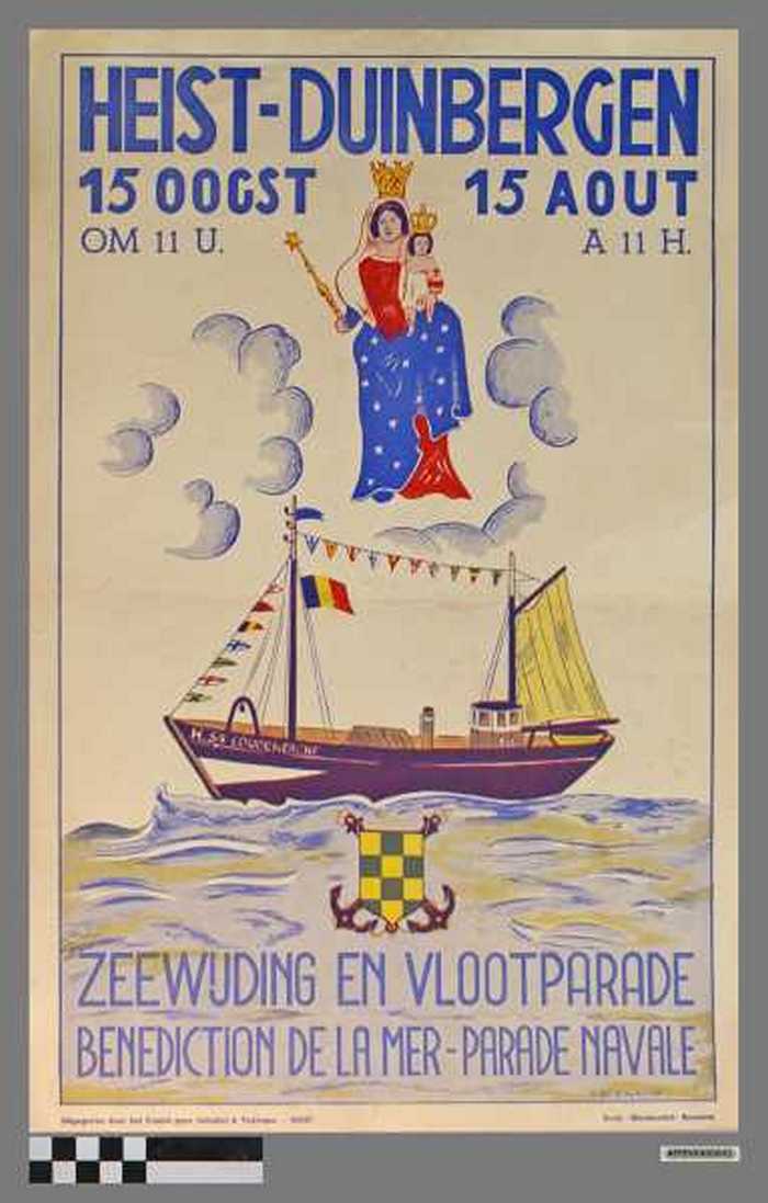 Heist-Duinbergen, zeewijding en vlootparade, benediction de la mer-parade navale, 15 Oogst om 11 u., 15 Aout à 11 h.
