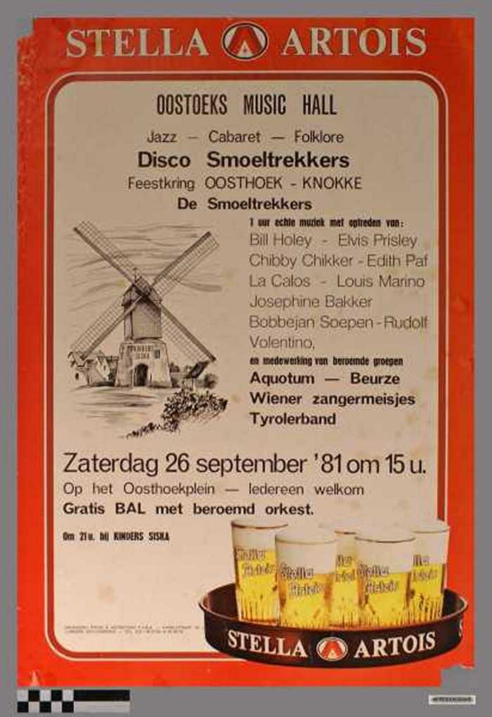 Stella Artois, Oostoeks, Music, Hall, Disco Smoeltrekkers, Zaterdag 26 september 81 om 15 u., Gratis Bal met beroemd orkest