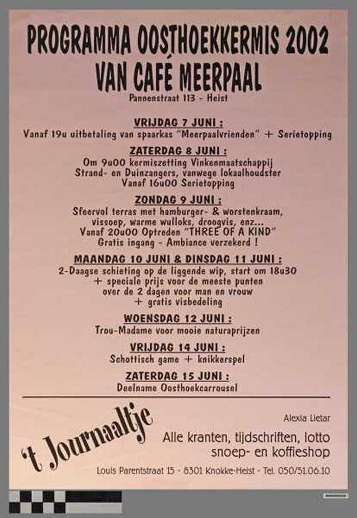 Programma Oosthoekkermis 2002 van café Meerpaal, `t Journaaltje