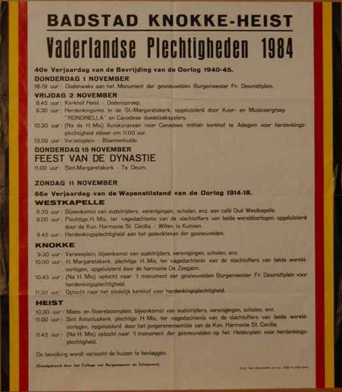 Badstad Knokke-Heist Vaderlandse Plechtigheden 1984.