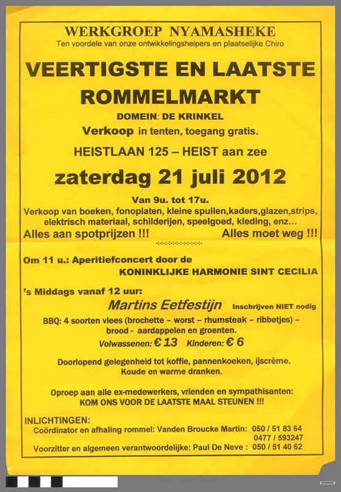 Veertigste en laatste rommelmarkt - Werkgroep Nyamasheke - Heist 21/07/2012