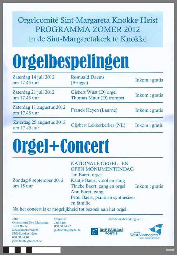 Orgelcomité - Sint-Margareta Knokke-Heist - PROGRAMMA ZOMER 2012