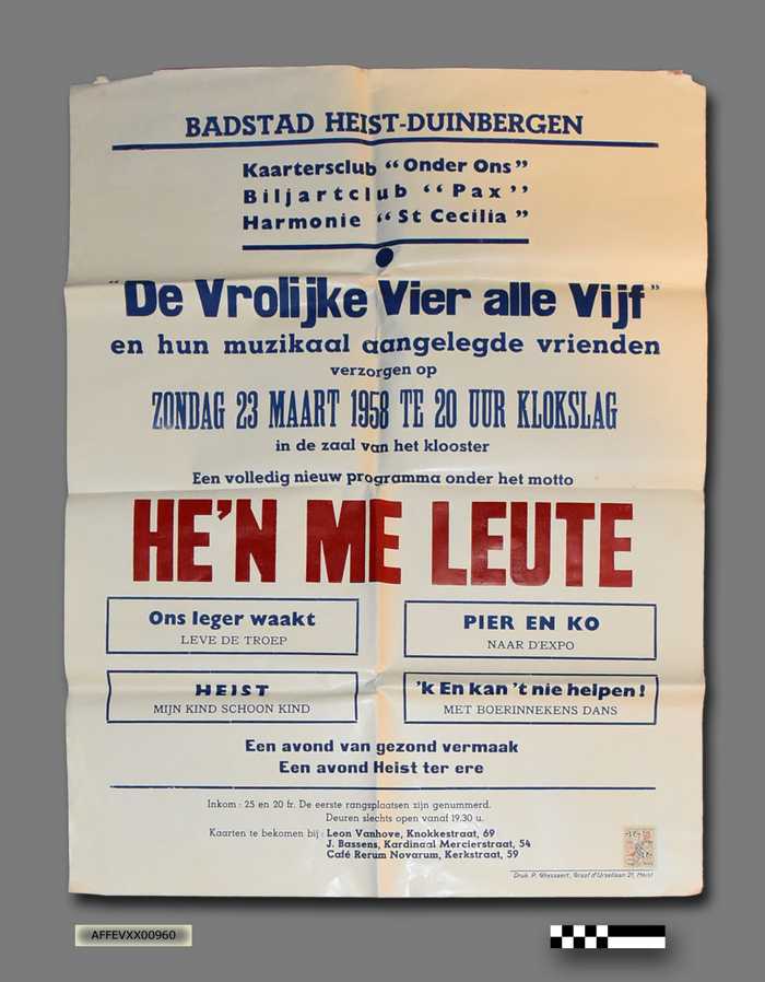 De Vrolijke Vier alle Vijf - He'n me leute - zondag 23 maart 1958 te 20u klokslag