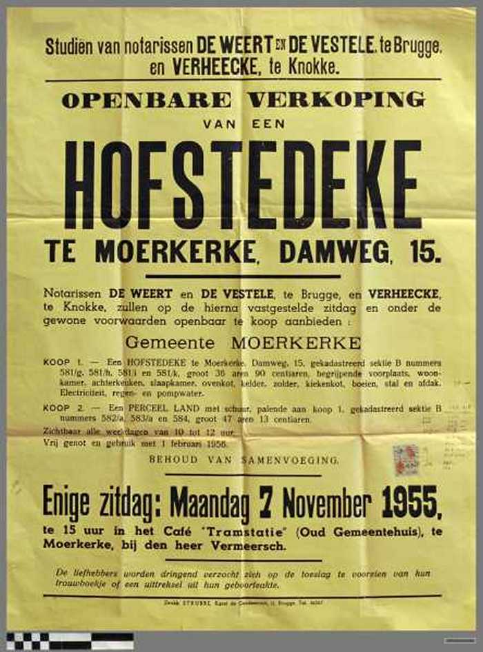 Openbare verkoping van een hofstedeke te Moerkerke, Damweg 15.