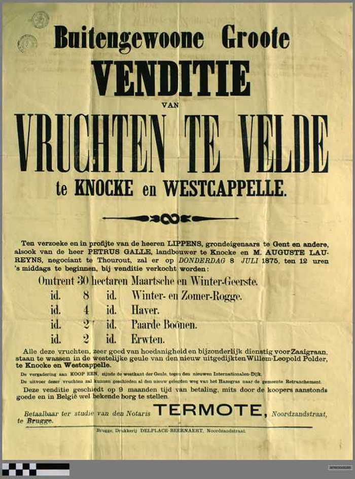 Buitengewoone Groote Venditie van Vruchten te Velde te Knocke en Westcapelle.