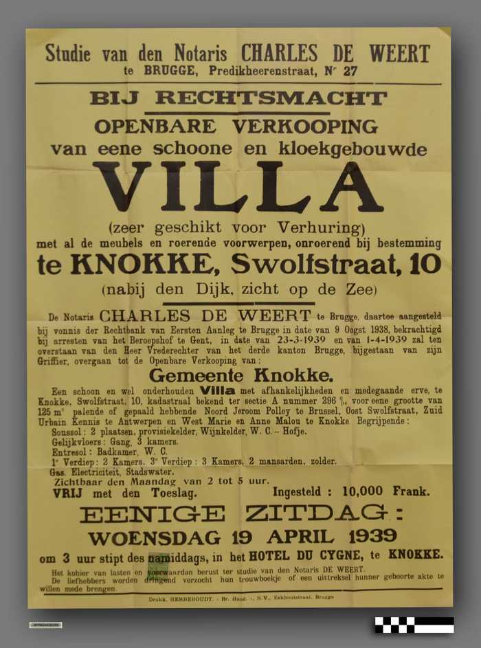 Openbare verkooping van twee woonhuizen met hof en gang - Knokkestraat nrs. 2 & 4 - Westkapelle