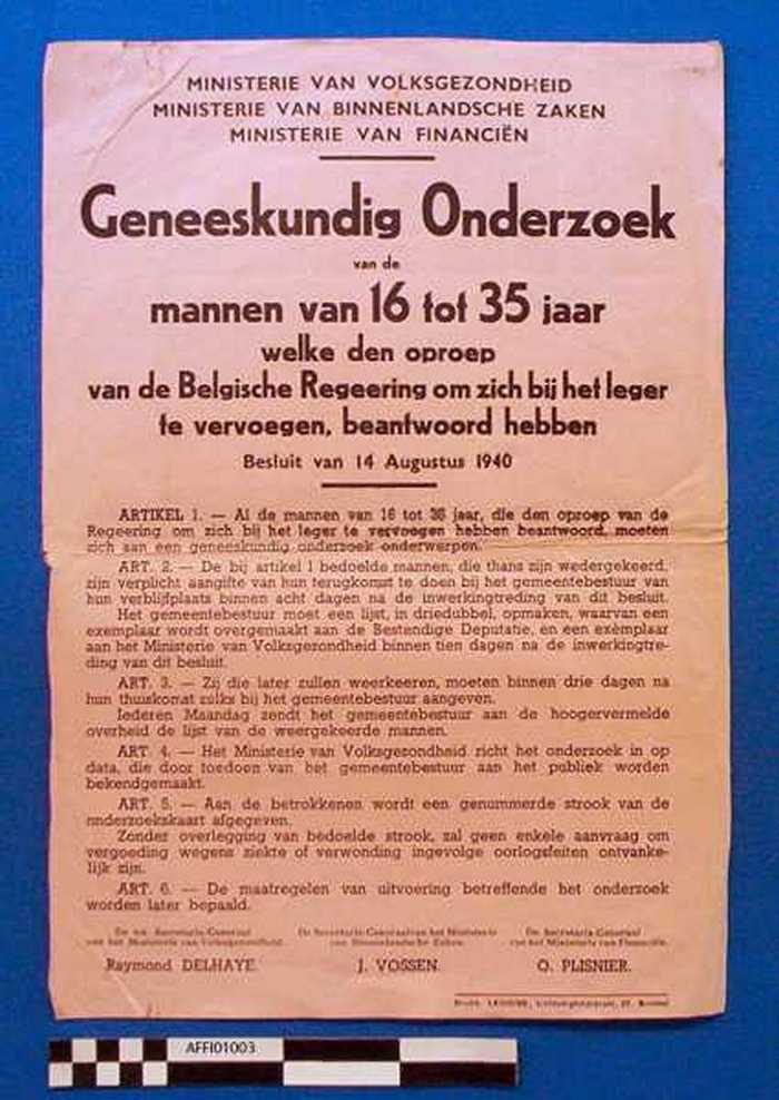 Geneeskundig Onderzoek van de mannen van 16 tot 35 jaar welke den oproep van de Belgische Regeering om zich bij het leger te vervoegen, beantwoord heb