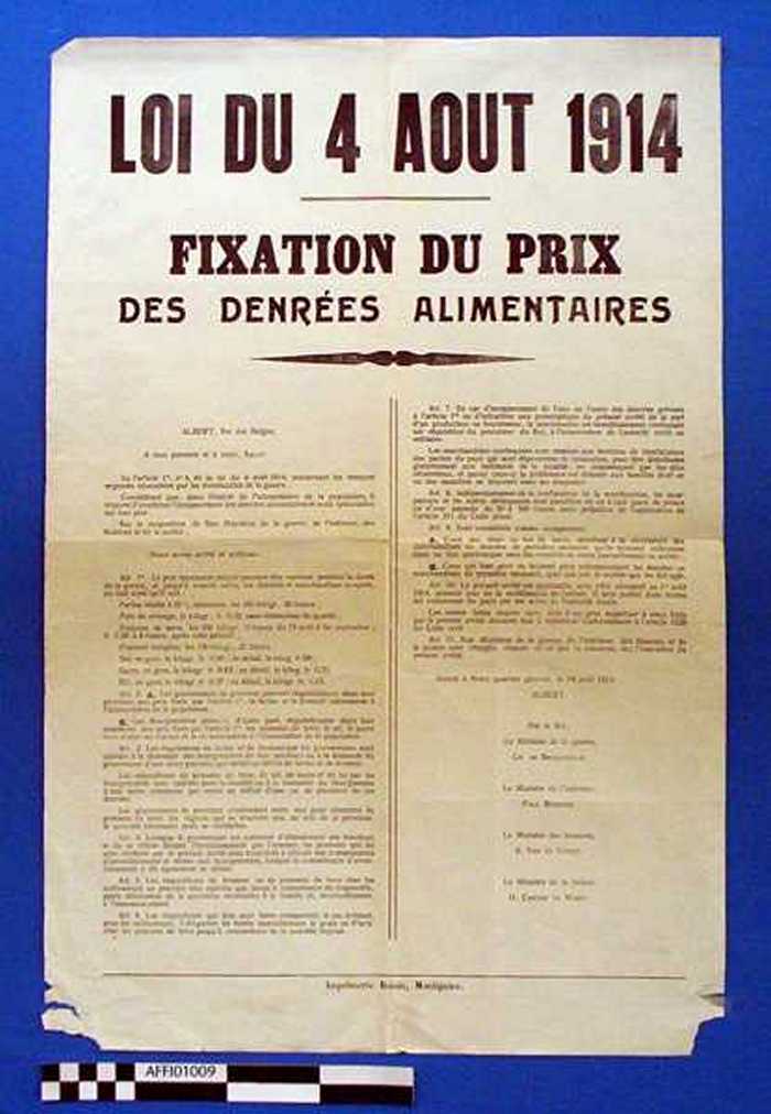 LOI DU 4 AOUT 1914. Fixation du prix des denrées alimentaires