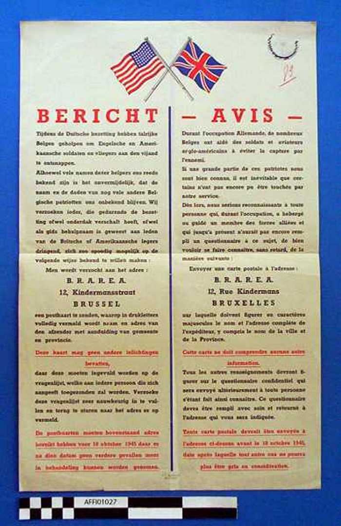 BERICHT - Tijdens de Duitsche bezetting hebben talrijke Belgen geholpen om Engelse en Amerikaanse soldaten en vliegers aan den vijand te ontsnappen. A