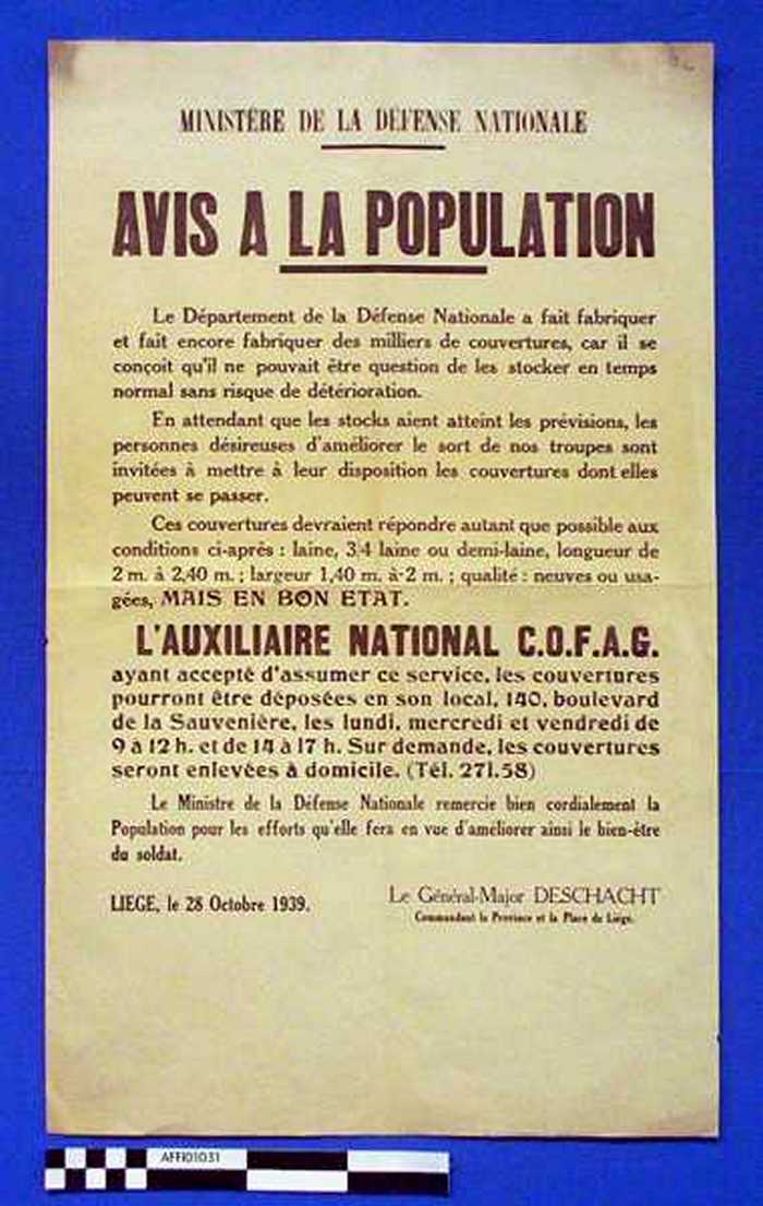 Ministère De La  Défense Nationale. AVIS A LA POPULATION. Le Département de La  Défense Nationale a  fait fabriquer et fait encore fabriquer des milli