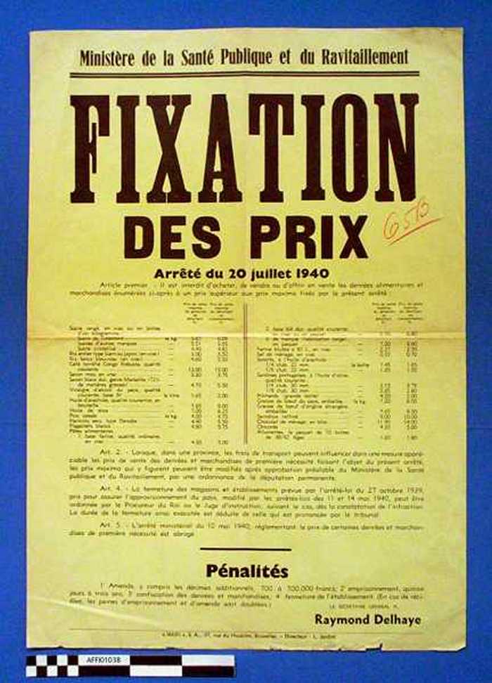 Ministère de la Santé Publique et du Ravitaillement. FIXATION DES PRIX. Arrêté du 20 Juillet 1940. Article premier. - Il est interdit dacheter, de ve