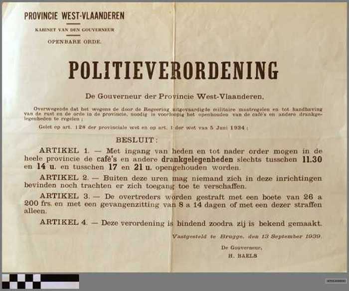 Provincie West-Vlaanderen. Kabinet van de Gouverneur. Openbare Orde. Politieverordening. De Gouverneur der Provincie West-Vlaanderen, besluit: ART.1 M