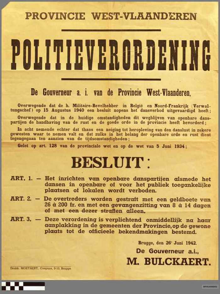 Politieverordening van de provincie West-Vlaanderen betreffende het verbod op openbare danspartijen en dansen in openbaar en voor publiek toegankelijk