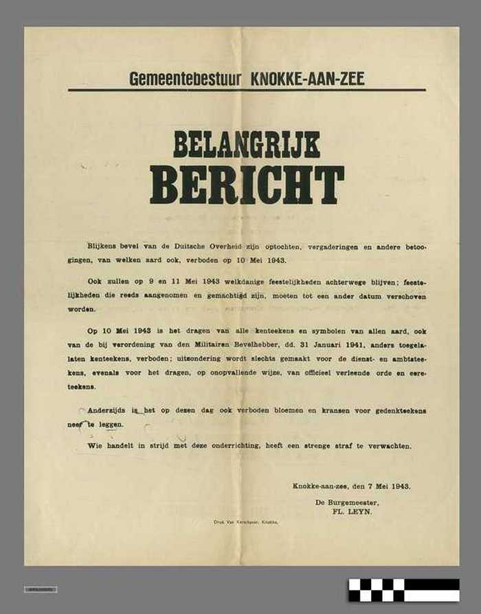 Belangrijk bericht - Verboden feestelijkheden op 10 mei 1941