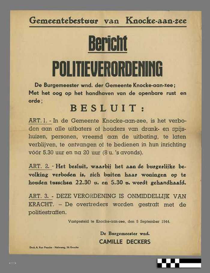 Bericht politieverordening - Verbod voor alle uitbaters drank- en spijshuizen tot bedienen voor 5.30 en na 20 uur