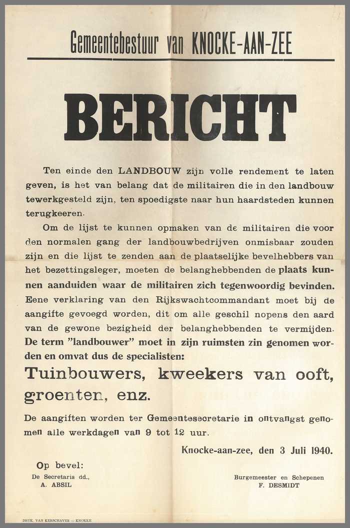 BERICHT- Tuinbouwers, kweekers van ooft, groeten, enz.