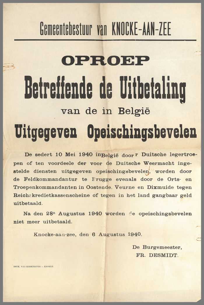 OPROEP - betreffende de uitbetaling van de in België uitgegeven opeischingsbevelen