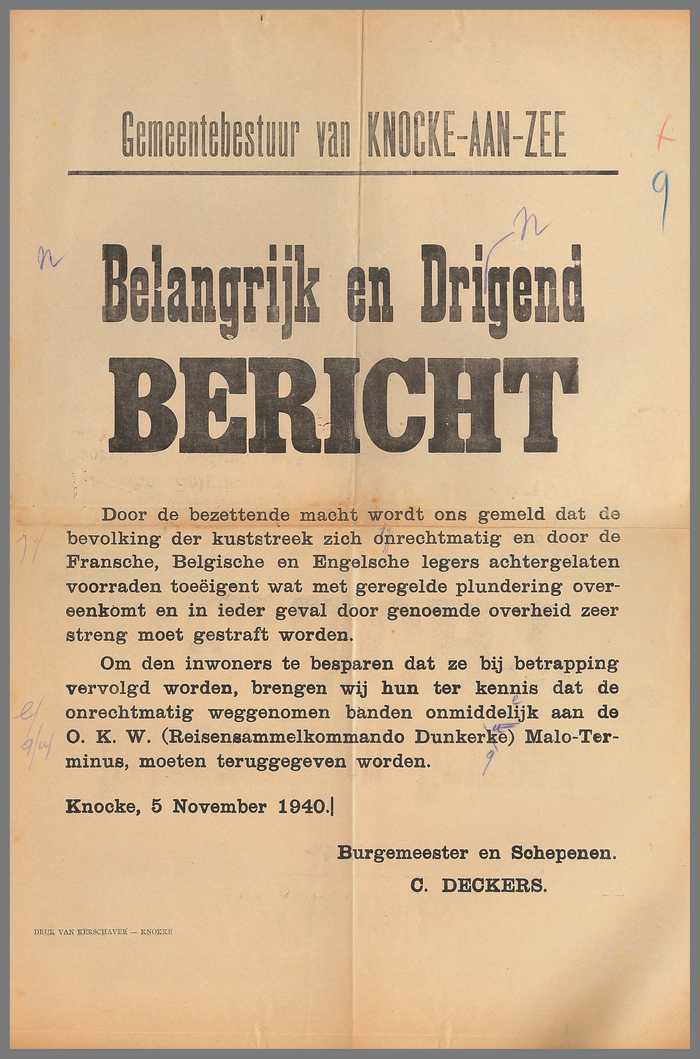 Belangrijk en drigend bericht - inzake plundering