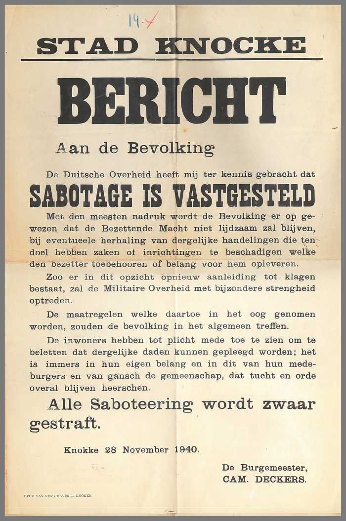 BERICHT - Sabotage vastgesteld