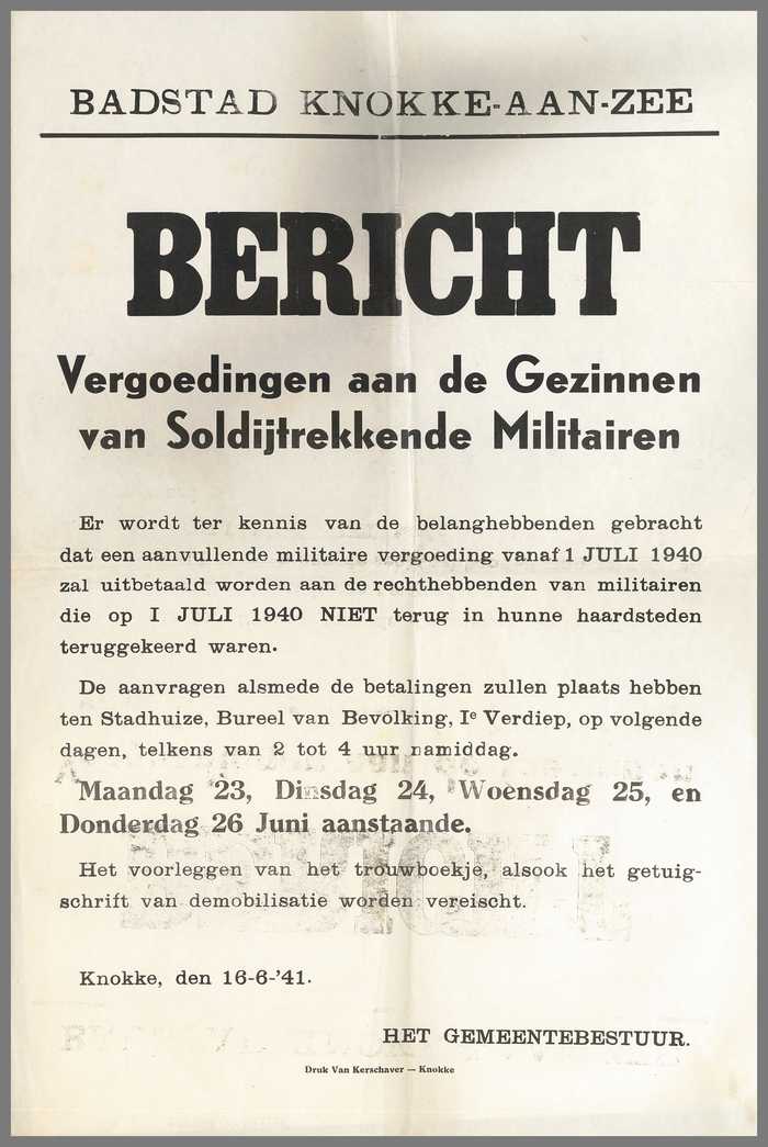 BERICHT - Vergoedingen aan de gezinnen van soldijtrekkende militairen