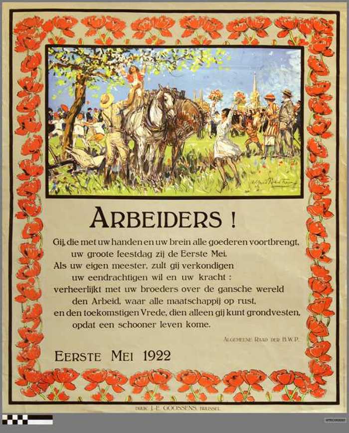 Affiche van de Belgische Werkliedenpartij voor de 1e mei 1922