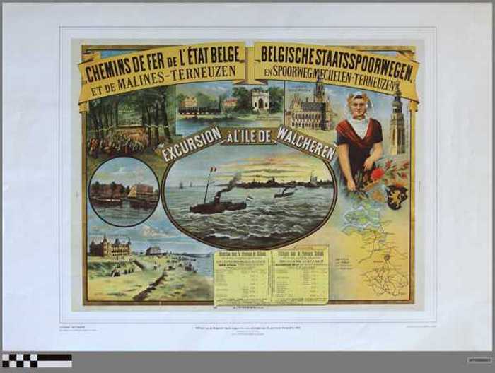 Affiche van de Belgische Spoorwegen voor een uitstapje naar de provincie Zeeland in 1892