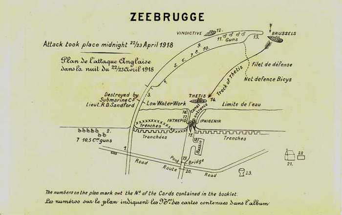 Zeebrugge - Plan de l'attaque Anglaise dans la nuit du 22/23 avril 1918