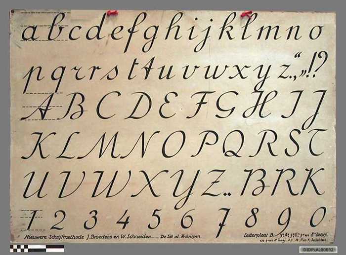 Nieuwere Schrijfmethode - Letterplaat B. Alfabet in kleine en hoofdletters, cijfers. - DIDPLAL00032 Nieuwere Schrijfmethode - Letterplaat B. Alfabet in kleine en hoofdletters, cijfers.