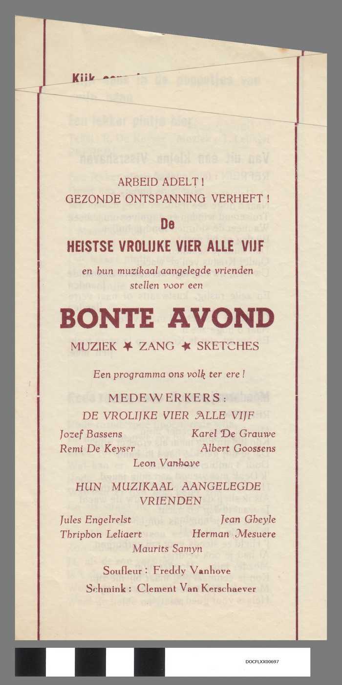 Folder: Bonte Avond - muziek, zang, sketches - De Vrolijke vier alle vijf