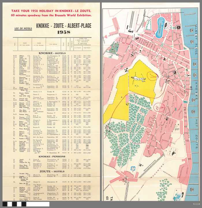 Hotellijst en plattegrond -  Knokke-Zoute-Albert-Plage - 1958 - Take your Holiday in Knokke-Le Zoute