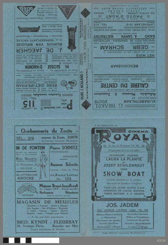 Cinema Royal - Laura La Plante et Jozef Schildkraut dans Show Boat - Programme du 4 au 10 juillet