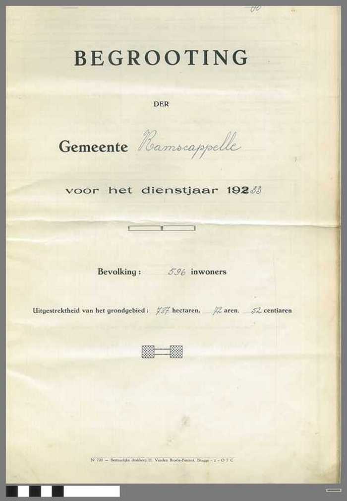 Gemeente Ramscappelle - Begrooting voor het Dienstjaar 1933