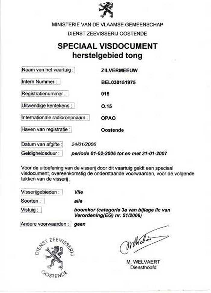 Speciaal Visdocument herstelgebied tong