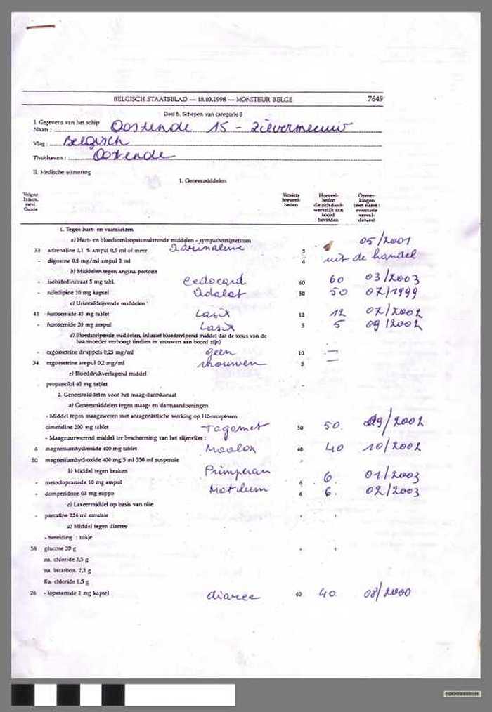 Belgisch Staatsblad - medische uitrusting O.15 - Zilvermeeuw