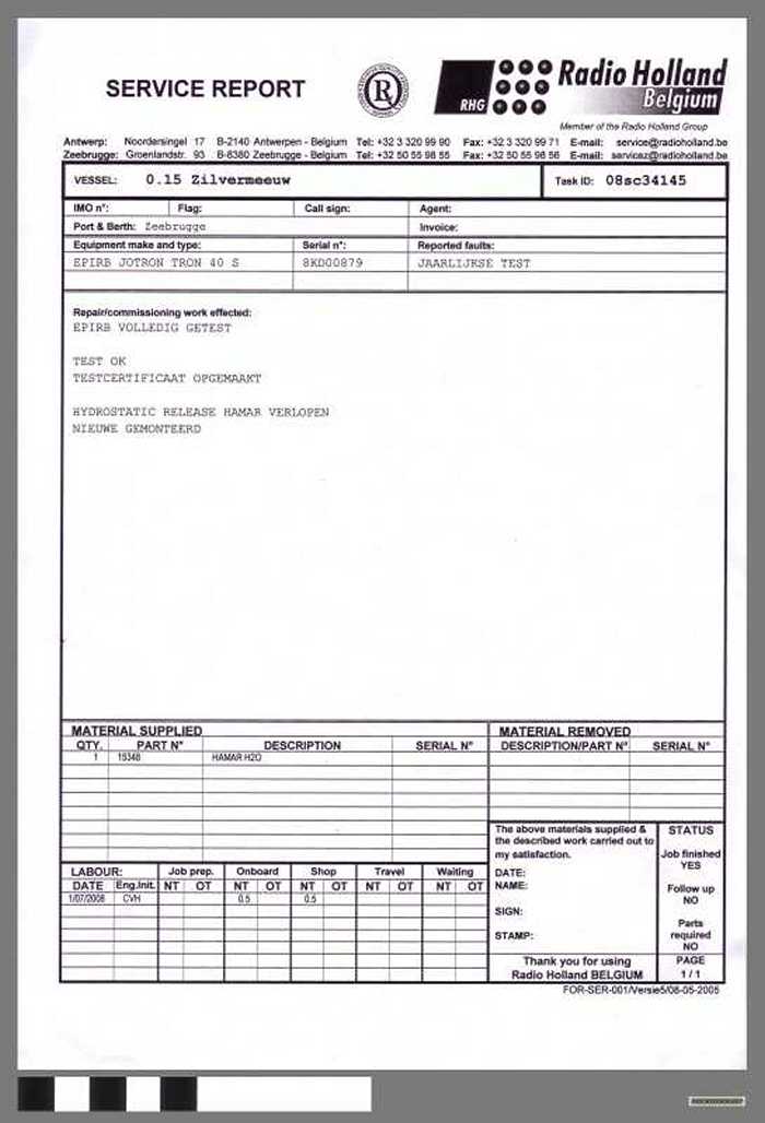 Service report EPIRB Jotron Tron 40 S - O.15 - Zilvermeeuw