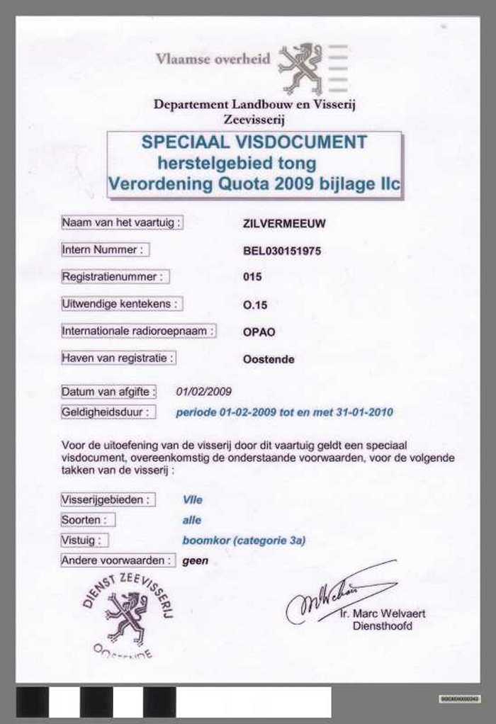 Speciaal Visdocument herstelgebied tong